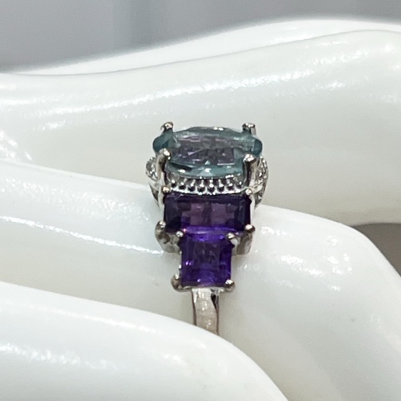Teal Fluorite African Amethyst Sterling Silver Ring Sz 7 - Picture 8 of 11